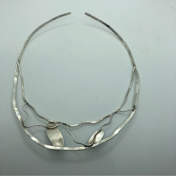 STERLING Silver & Turquoise Bib Collar Necklace Sits @ 10” - 12” Vintage - Picture 5 of 10